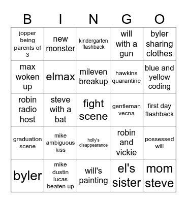 stranger things trailer Bingo Card