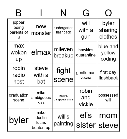 stranger things trailer Bingo Card