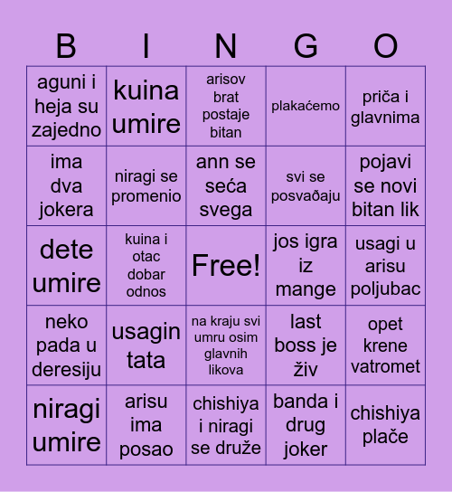 ALICE IN BORDERLAND S3 Bingo Card