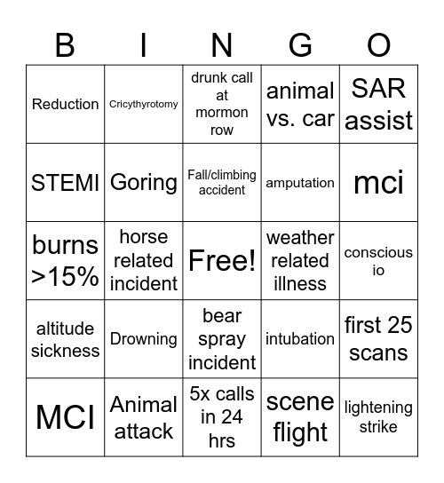 GRTE EMS Bingo 2025 Bingo Card