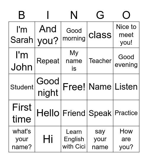Untitled Bingo Card