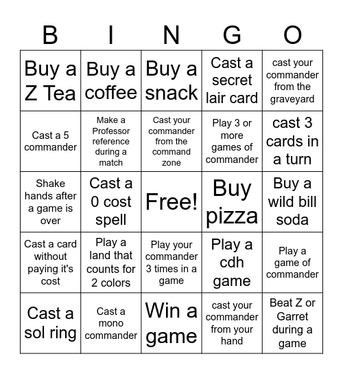 Commander Bingo Card