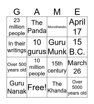 SIKHISM Bingo Card