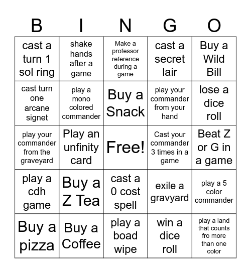 Commander Bingo Card