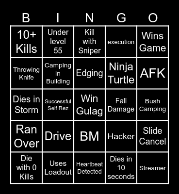 Havic's Warzone Bingo Card