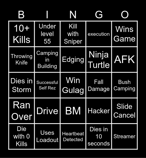 Havic's Warzone Bingo Card