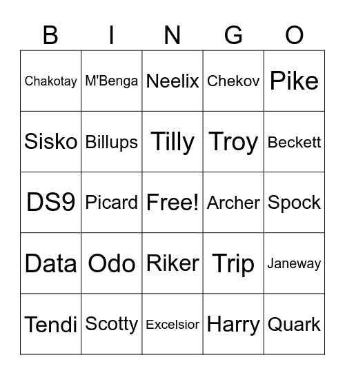 Vulcan Bingo Card
