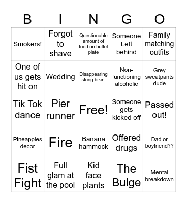 Carnival Cruise Bingo Card