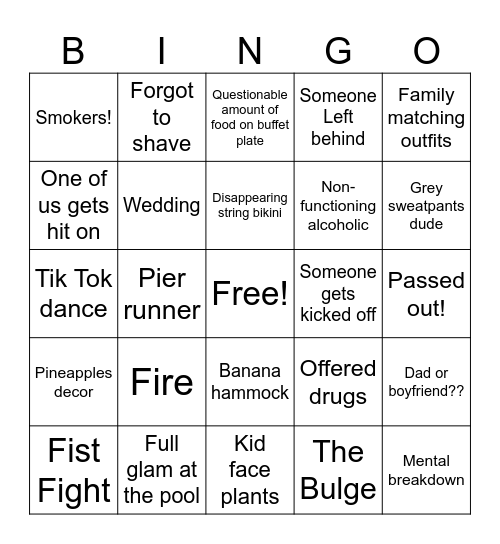 Carnival Cruise Bingo Card