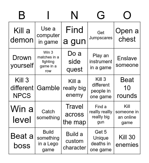 Video Game Lockout Bingo Card