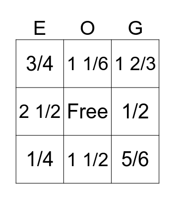 Fraction BINGO Card