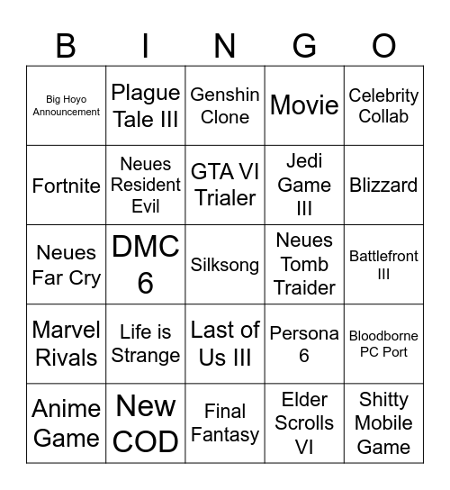 Untitled Bingo Card