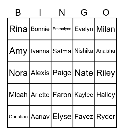 Name Bingo Card