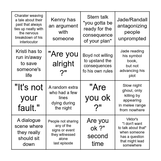 Any FROM episode Bingo ! Bingo Card