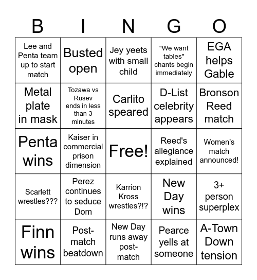 05/26/2025 RAW Bingo Card