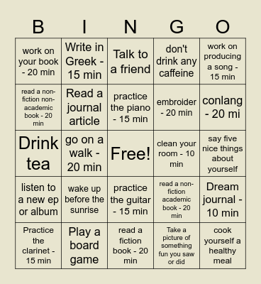 Summer Bingo Card