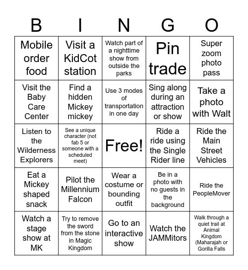 RTT WDW Bingo Card