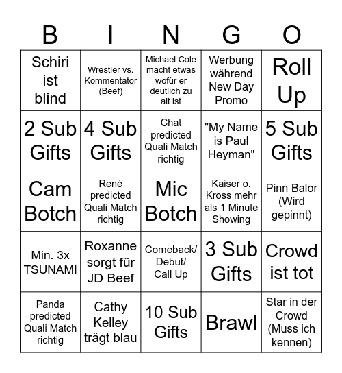 RAW Watchparty Bingo Card