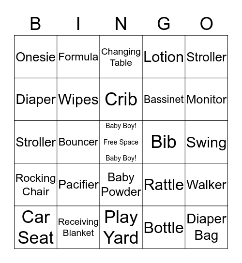 Baby Bingo Card