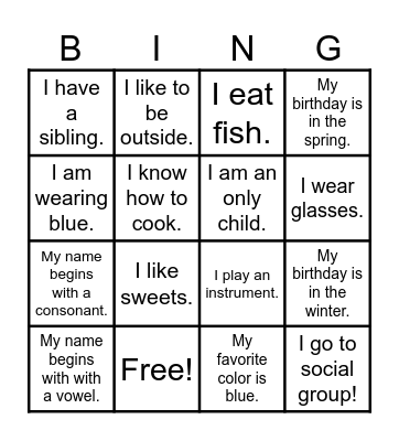 Get to Know Me Bingo Card