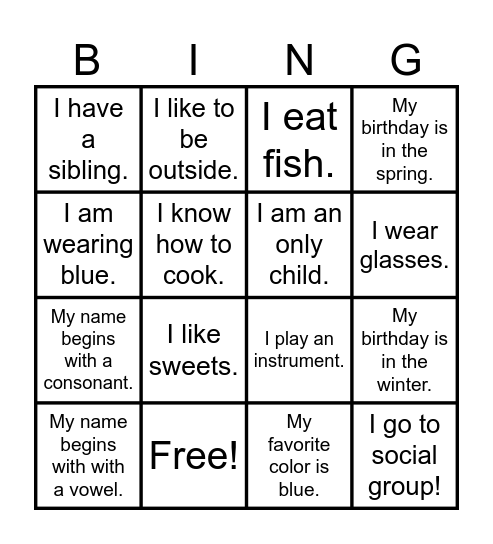 Get to Know Me Bingo Card