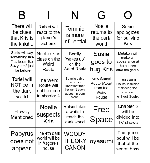 DELTARUNE Bingo Card