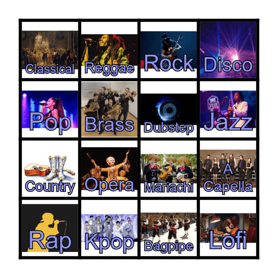 Musical Genre Checklist! Bingo Card