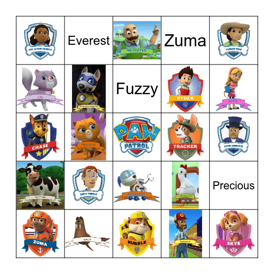 Paw Patrol Bingo Card