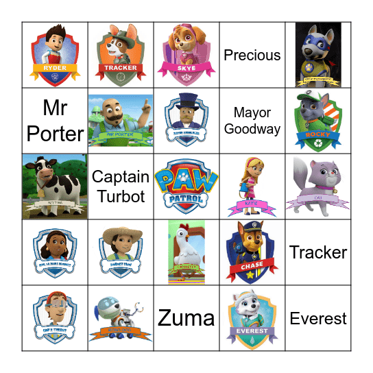 Paw Patrol Bingo Card