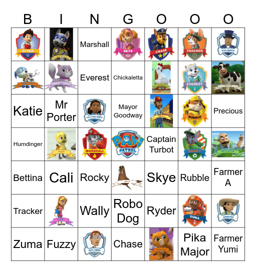 Paw Patrol Bingo Card