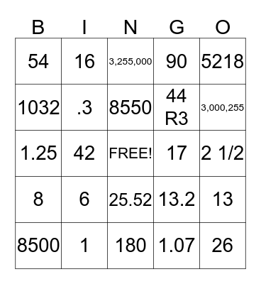 4th grade Bingo Card