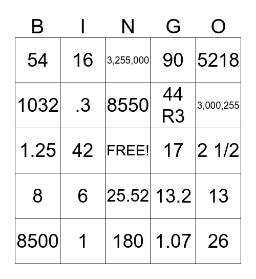 4th grade Bingo Card