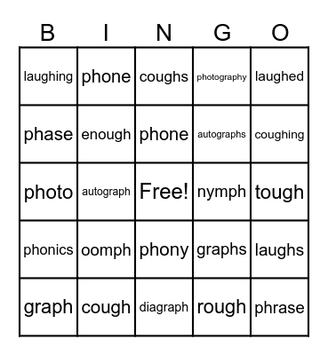 PH/GH words  (F Sound) Bingo Card