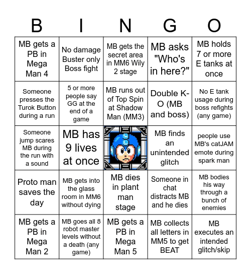 MB Mega Man Bingo Card