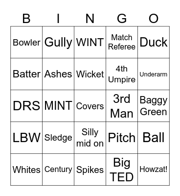 Cricket Bingo Card