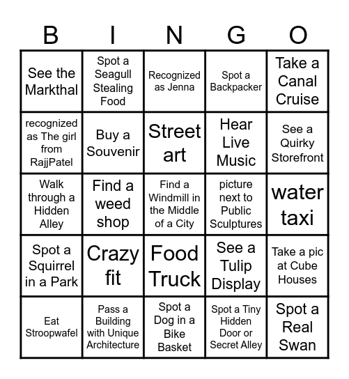 Amsterdam Bingo card Bingo Card