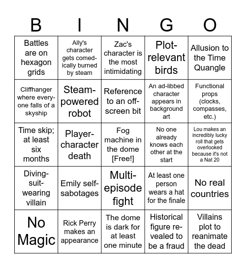 Cloudward Ho! Bingo Card