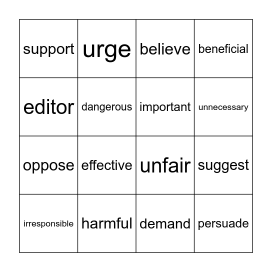 Letter to the Editor Bingo Card