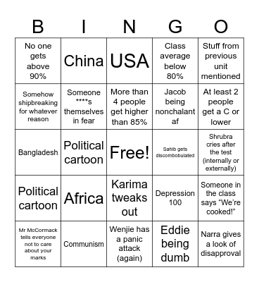 Social 10-AP Unit Exam V2 Bingo Card