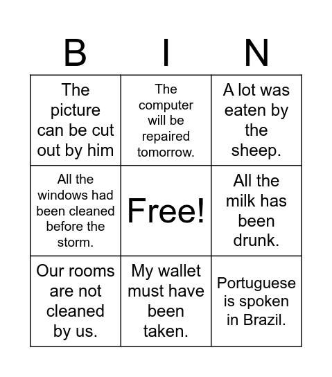 Passive Voice Bingo - T3 Bingo Card