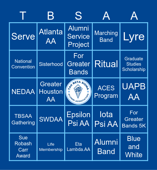 Tau Beta Sigma Alumni Association Bingo Card