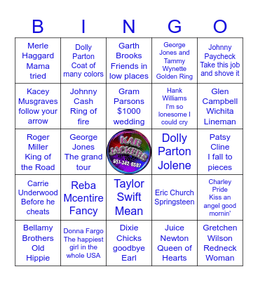 Greatest Country Songs Bingo Card