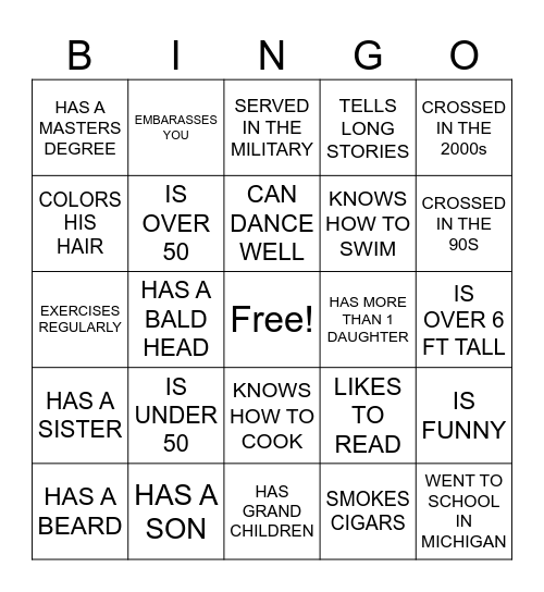 DAD BINGO Card