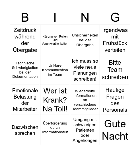 Frühdienst Bingo Card
