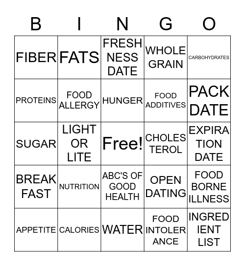 HEALTH - CHAPTER 5 Bingo Card