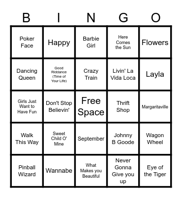 Musical Bingo Card