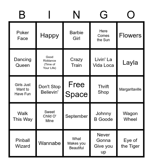 Musical Bingo Card