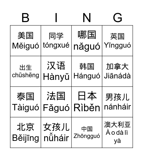 我出生在泰国 Bingo Card