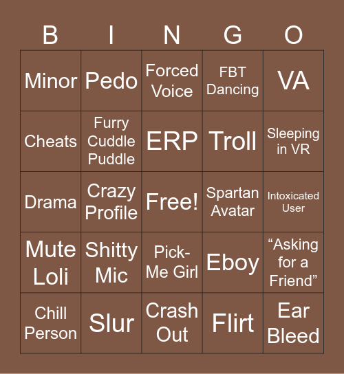 VRChat Bingo Card