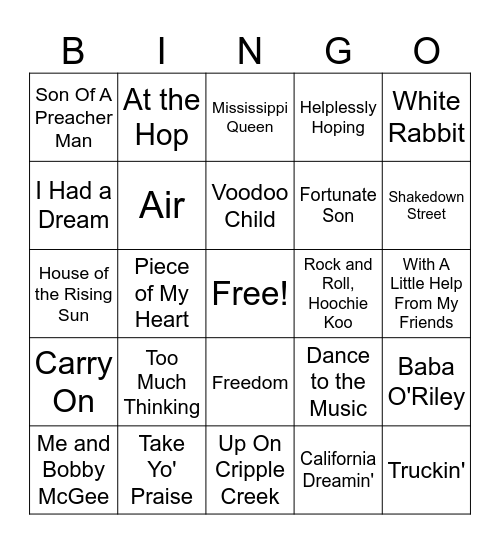 Woodstock 69 Bingo Card
